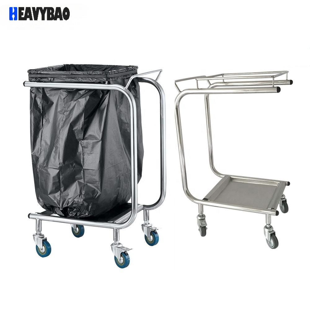 Heavybao Commercial Cleaning Trolley For Dust Bag Stainless Steel Hospital Garbage Cart