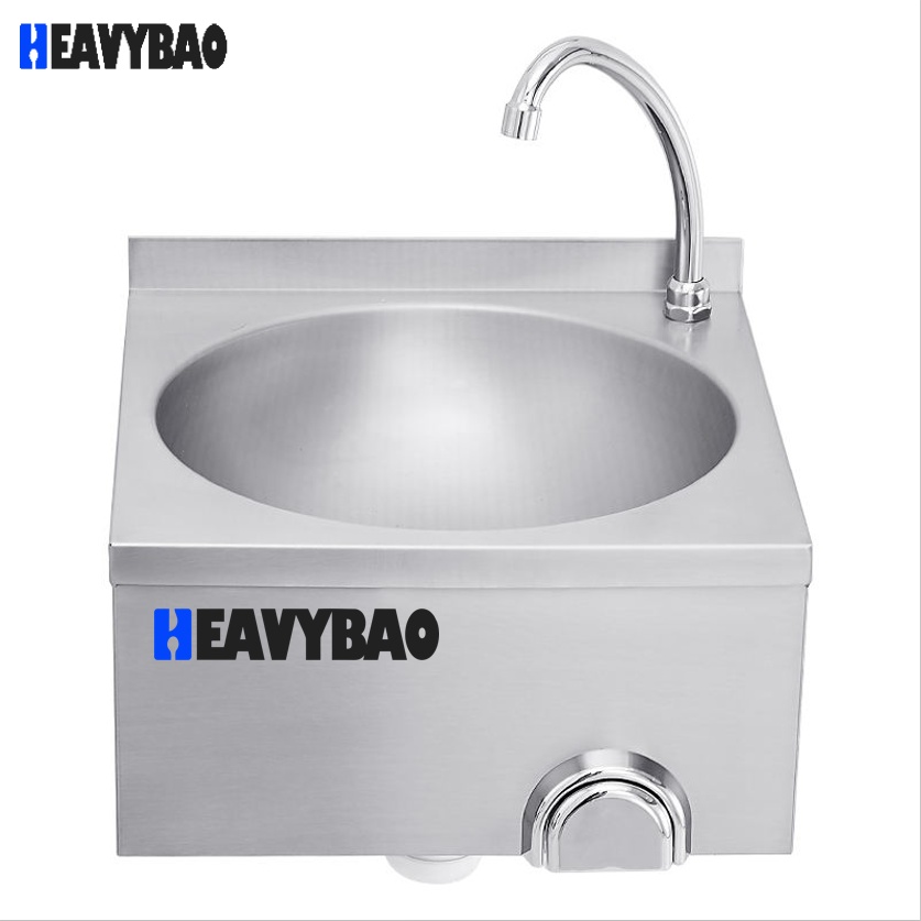 Heavybao Stainless Steel Wall Hung Knee Push Operated Sink Hand Wash Basin for Kitchen and Hospital