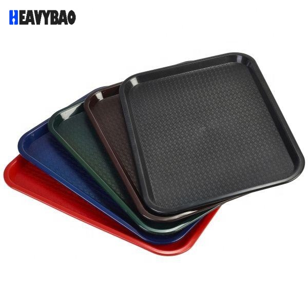 Heavybao Different Color Non-slip Rectangular Plastic Fast Food Snacks Serving Trays For Restaurant