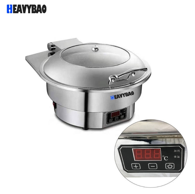 Heavybao Hotel Stainless Steel Round Digital Electric Chaf Dish Commercial Roll Top Chafing Dish Used Food Buffet Set