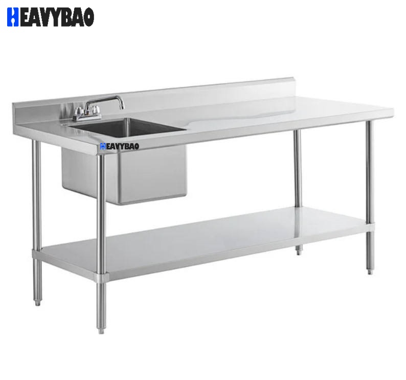 Heavybao Commercial Stainless Steel Work Table With Sink Professional Restaurant Dishwasher Sink with Table