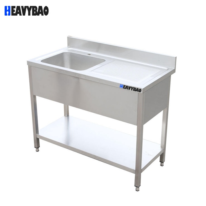 Heavybao Factory Outlet Kitchen Equipment Commercial Work Table Stainless Steel Fish Cleaning Table With Sink