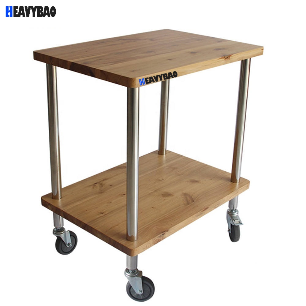 Heavybao Wood Push Tea Cart Trolley Hand Trolley For Restaurant Hotel Food And Drink Serving Trolley Hand Push Cart