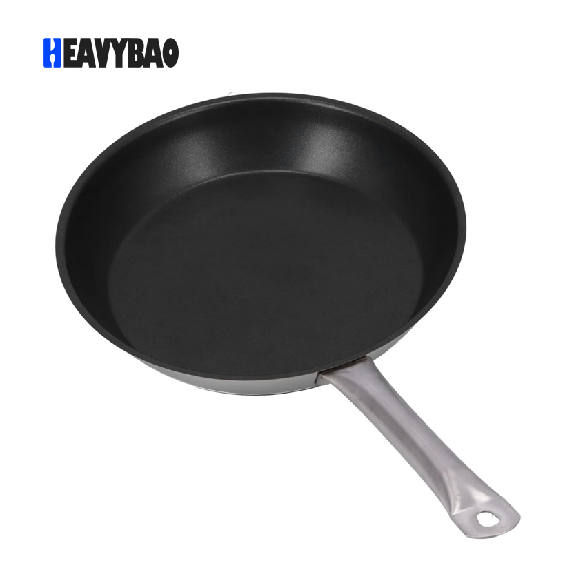 Heavybao Stainless Steel Fry Pan with Handle Non Stick Heat Resistant Frying Egg Pan for Kitchen Restaurant