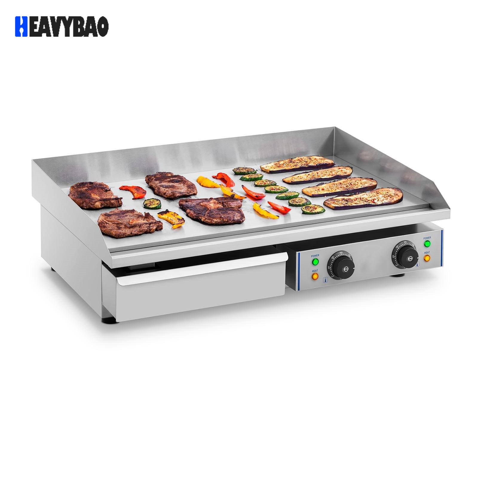 Heavybao Commercial Stainless Steel Kitchen Grill BBQ Burger Fryer Hotplate Full Flat Or Ribbed Countertop Electric Griddle
