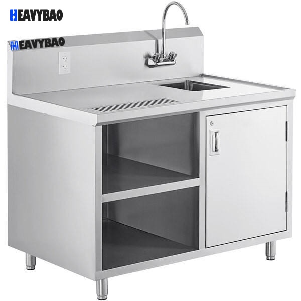 Heavybao Commercial Hotel Restaurant Kitchen Furniture Stainless Steel Work Table Sink And Kitchen Cabinet