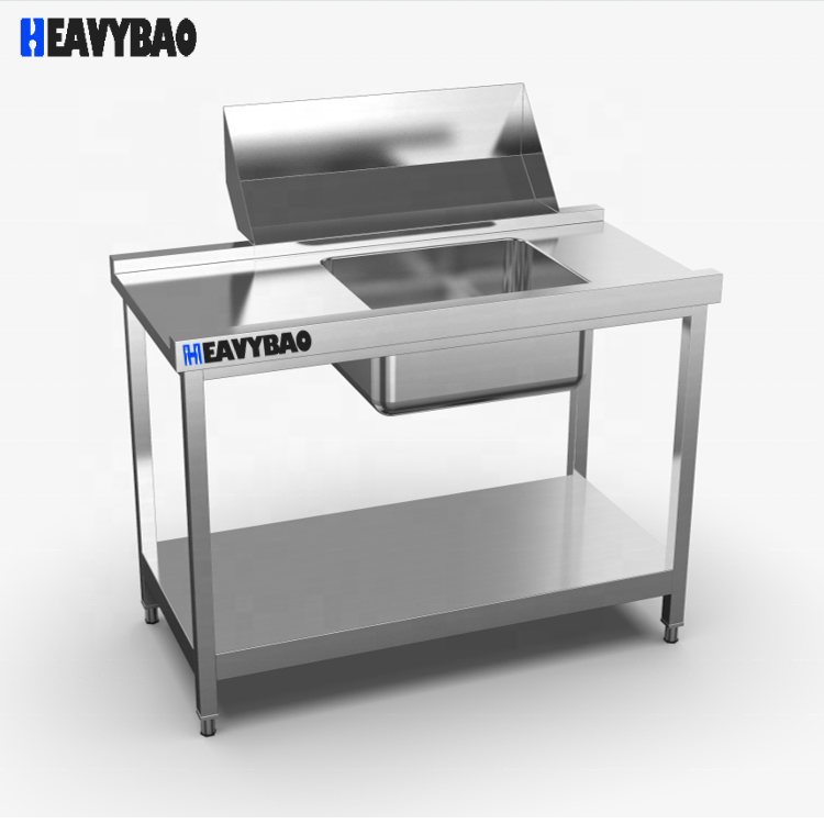 Heavybao Commercial Restaurant Hospital Knocked-down Lab Kitchen Stainless Steel Cooking Inox Sink Work Table