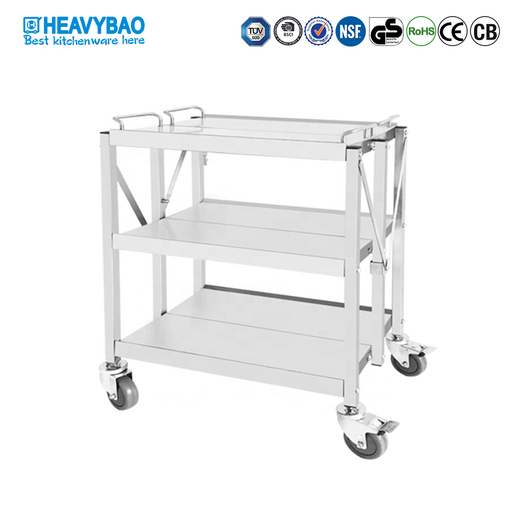 Heavybao Stainless Steel Cart 3 Layers Lab Utility Cart 400 Lbs Capacity Food Trolley Medical Cart for Lab Clinic Kitchen Salon