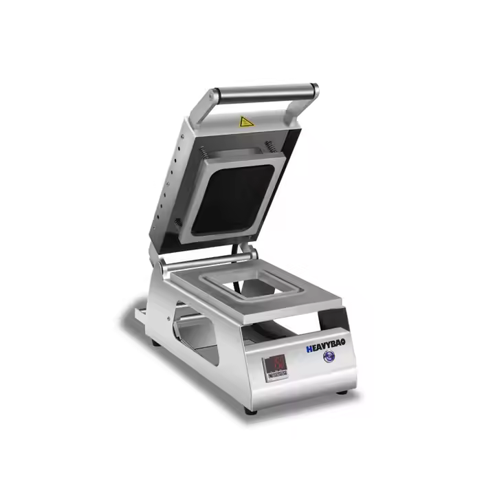 Heavybao Manual Tray Sealer Packaging Machine Plastic Food Container Sealing Meal Table Top Heat Tray Sealing Machine