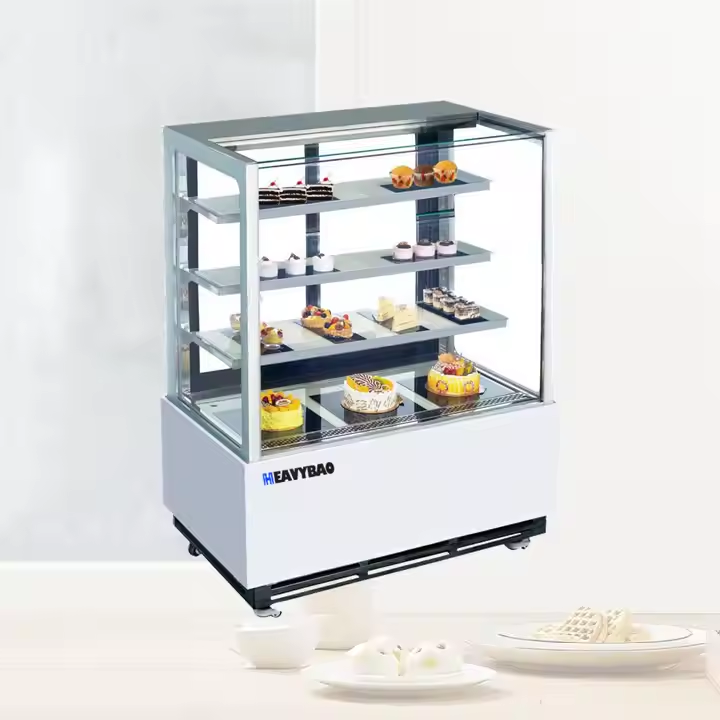 Heavybao Commercial LED 3-Layer Cake Display Fridge Showcase Digital Temperature Square Floor-Standing Multiple Sizes Showcase