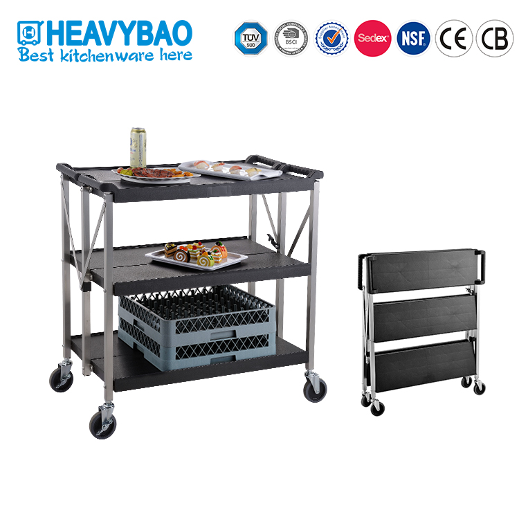Heavybao 3-Tier Plastic Utility Trolley Cart with Mute Universal Wheels for Hotels & Restaurants