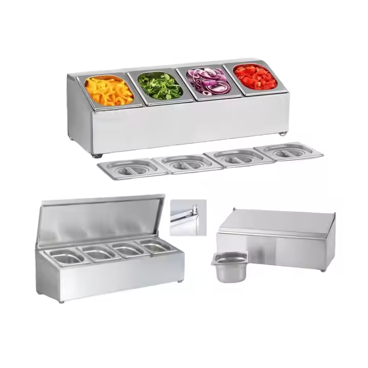 Heavybao Professional Kitchen Equipment Stainless Steel Holder Buffet GN Pan 1/6 Size Table Display With Cover