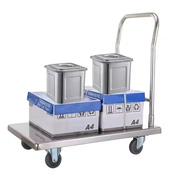 Heavybao Stainless Steel Heavy Loading Platform Hand Trolley Cart with Four-Wheel OEM Customizable