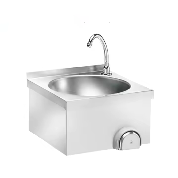 Heavybao Stainless Steel Kitchen Sink round Knee Operated with Faucet Single Bowl One-Hole Apron Front Installation Wash Basin