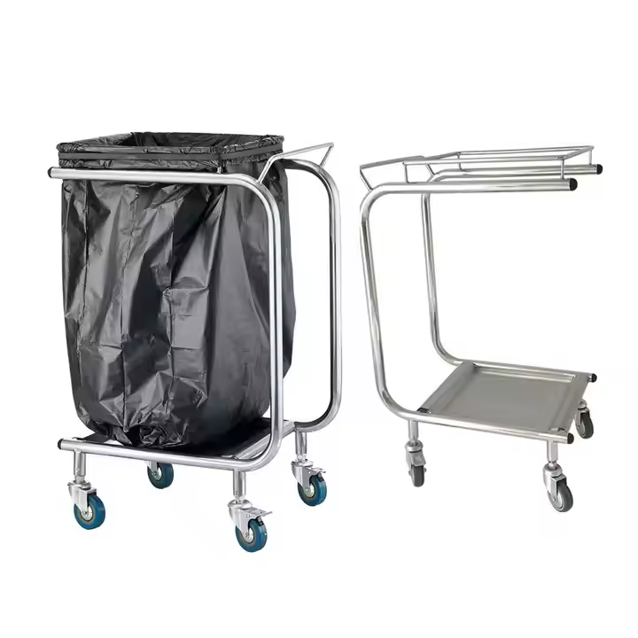 Commercial Stainless Steel Hospital Garbage Cart Trolley for Dust Bag Cleaning for Hotel & Restaurant Use