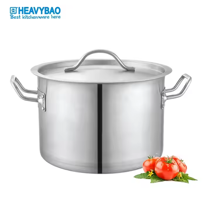 High Quality 03 Style Low Body Stainless Steel Cooking Pot Stock Pot Sauce Pot Folded Rim