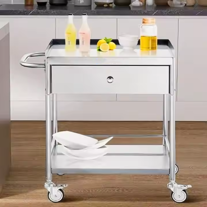 Commercial Stainless Steel Serving Trolley Metal Medical Cart for Laundry Lab Clinic Kitchen Salon Hospital Hotel Use