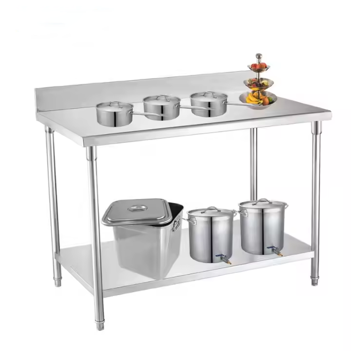 Heavy-Duty Stainless Steel Kitchen Work Table with Backsplash Free Standing Round Pattern for Hotel Home Kitchen Use