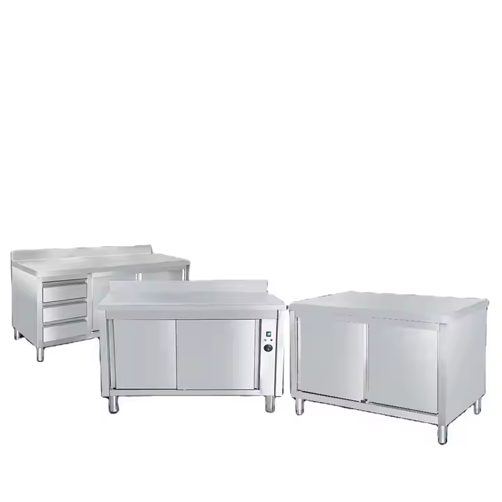Commercial Stainless Steel Worktable with Locker Round Pattern for Hotel Kitchen Cooker Use