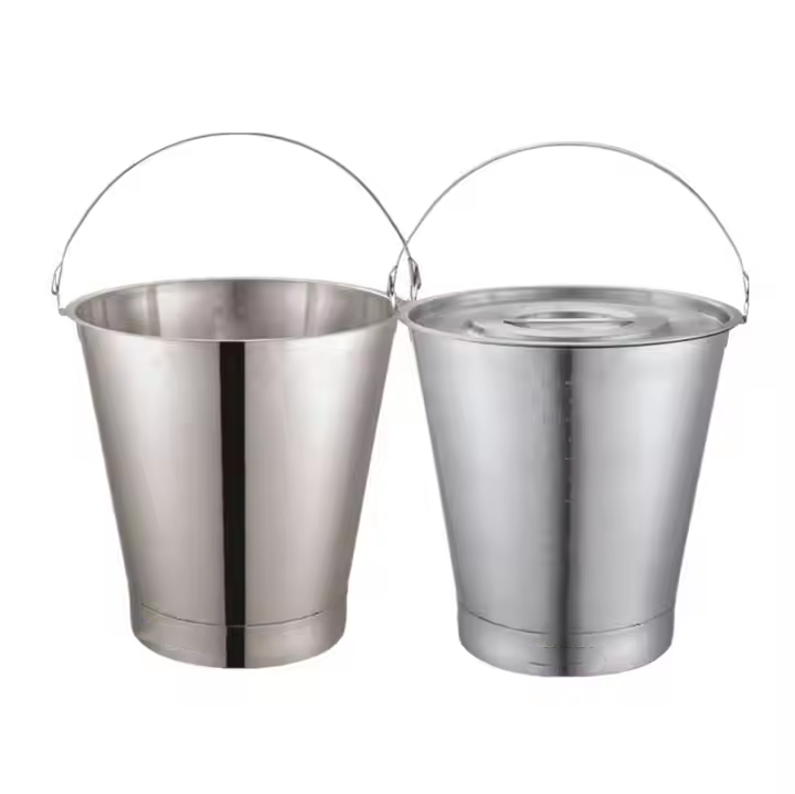 Heavybao Stainless Steel Bucket with Lid Durable Seamless Metal Pail for Water Flower Pot or Cleaning Use for Hotels