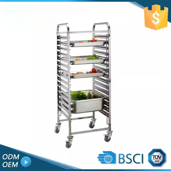 Heavybao Customizable Stainless Steel Storage Rack Trolley for GN Pans Hotel & Restaurant Equipment
